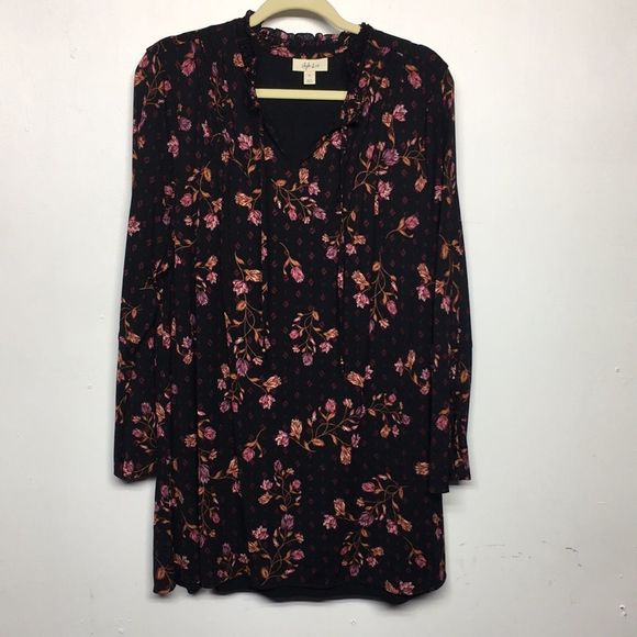 Style & Co. Black and Pink Floral Tunic - Picture 1 of 14